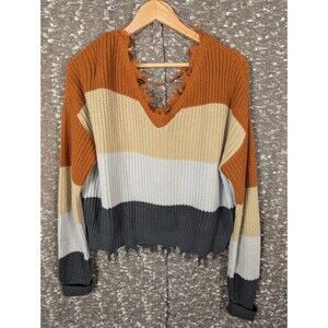 Rue21‎ Women's Large Long Sleeve Striped Multicolor Cropped Sweater